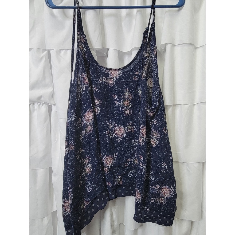 Wallflower Navy Blue Floral Handkerchief Hem Cami Tank Top Womens XL Boho 1326